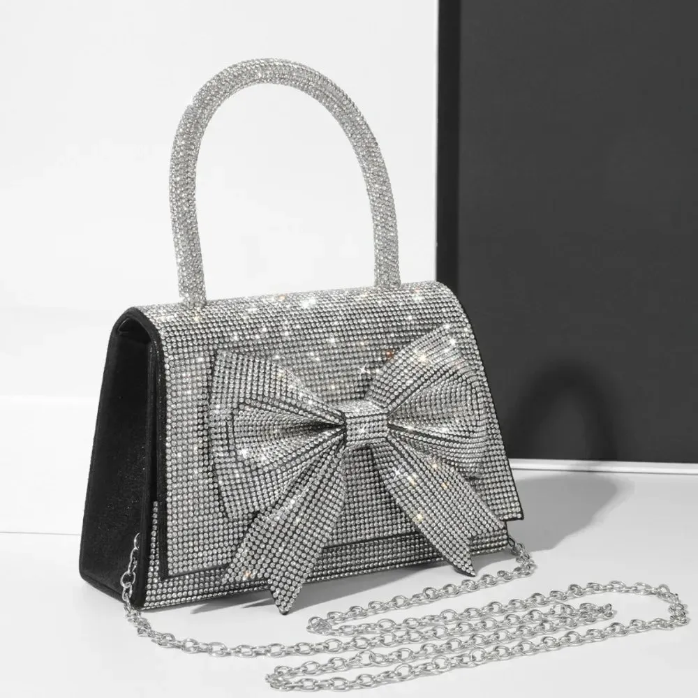 Gimme- the Gift Wrap Inspired Bow Trimmed Rhinestone Handbag 3 Colors