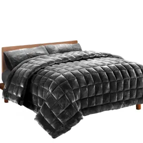 Giselle Bedding Faux Mink Quilt Comforter Throw Blanket Doona Charcoal Queen