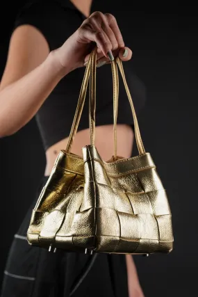 Golden Luxe Bucket Bag with Sling