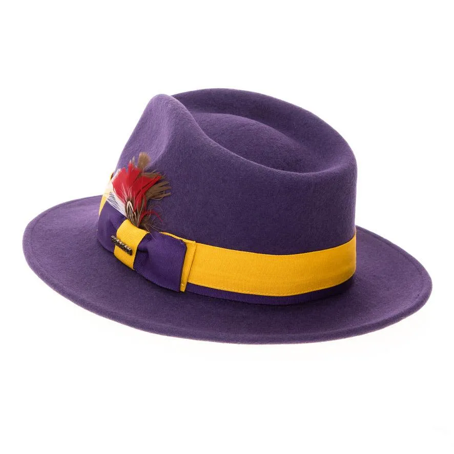 Grayson Fedora Crushable 100 % Australian Wool Traveler Two Tone Purple And Gold Bottom Hat