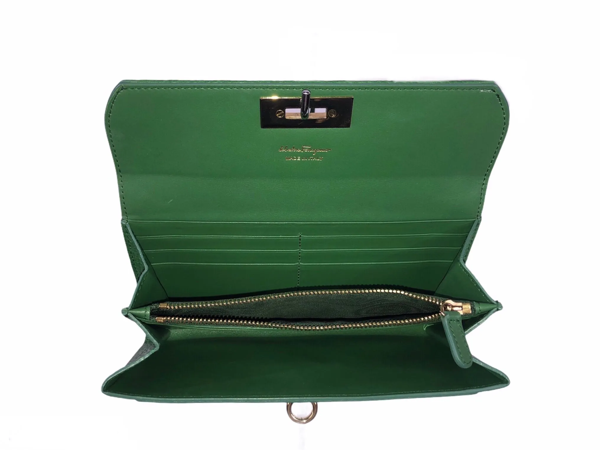 Green Pebbled Leather Continental Wallet