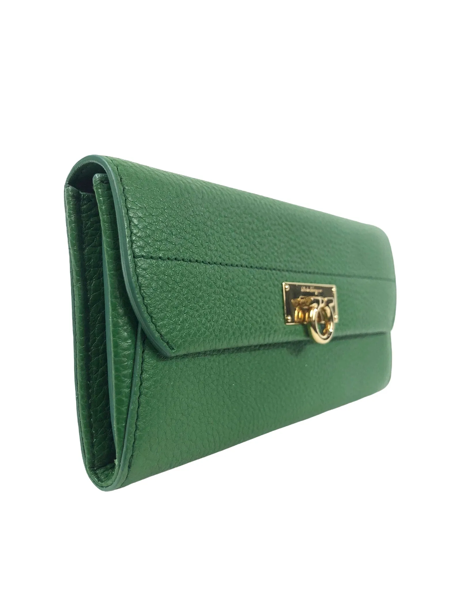 Green Pebbled Leather Continental Wallet