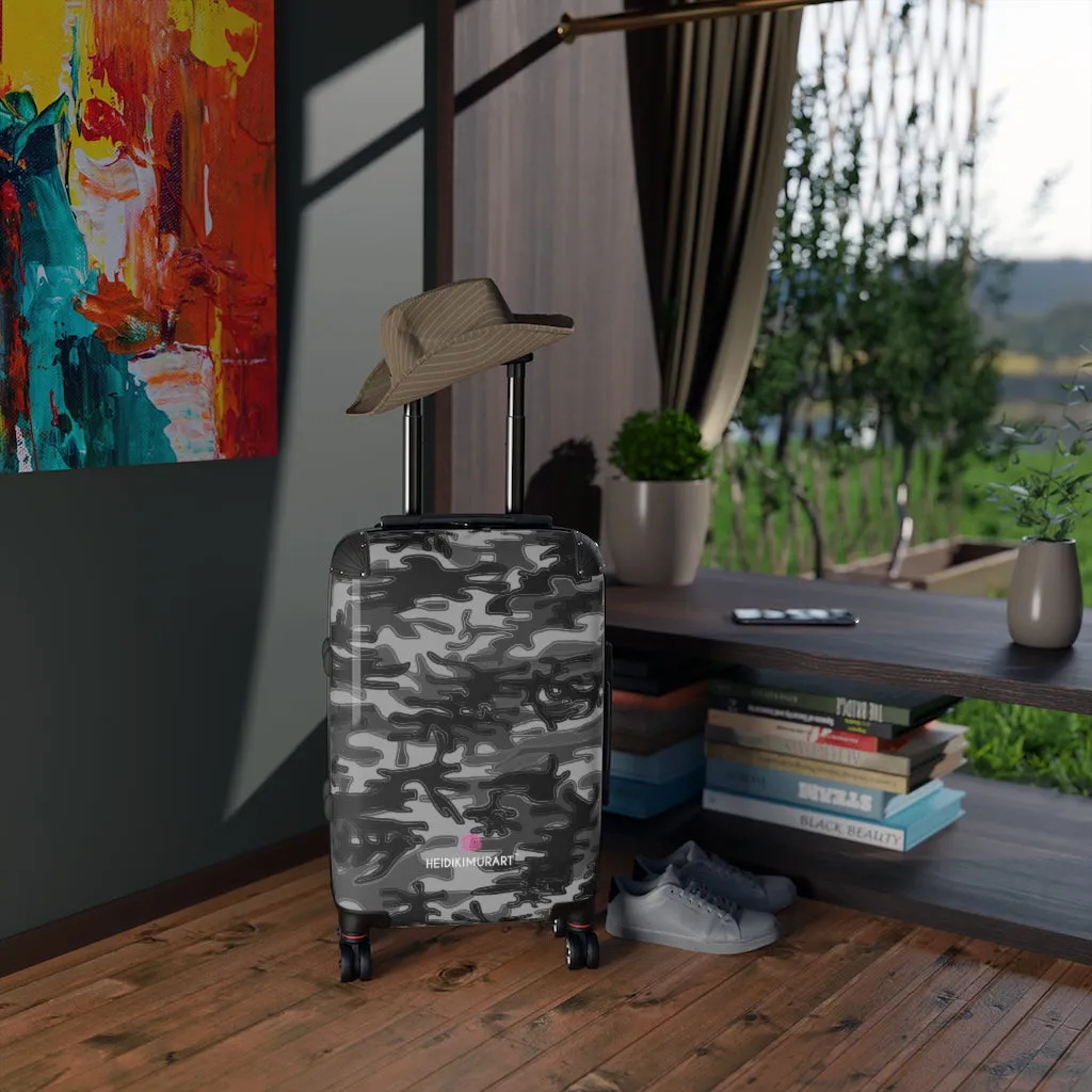 Grey Camo Cabin Suitcase, Carry On Luggage With 2 Inner Pockets & Built in TSA-approved Lock With 360° Swivel