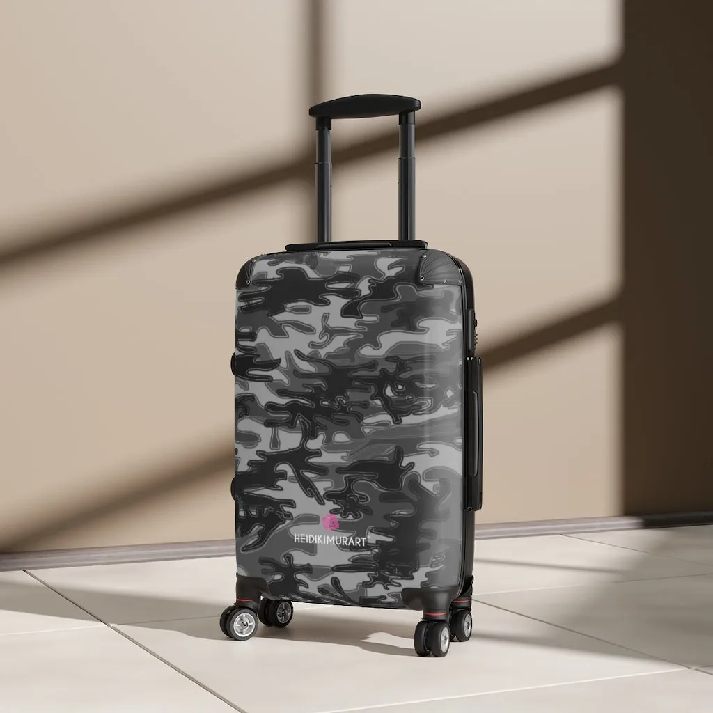 Grey Camo Cabin Suitcase, Carry On Luggage With 2 Inner Pockets & Built in TSA-approved Lock With 360° Swivel