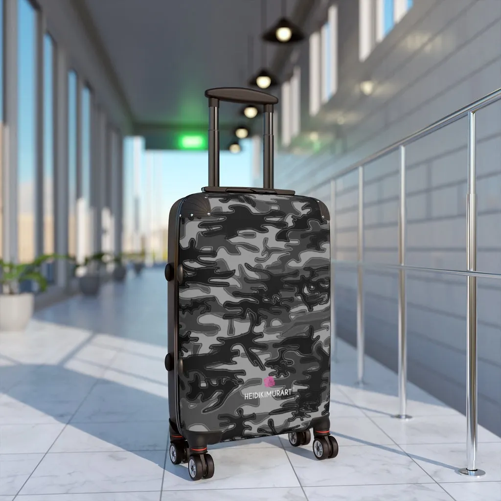 Grey Camo Cabin Suitcase, Carry On Luggage With 2 Inner Pockets & Built in TSA-approved Lock With 360° Swivel