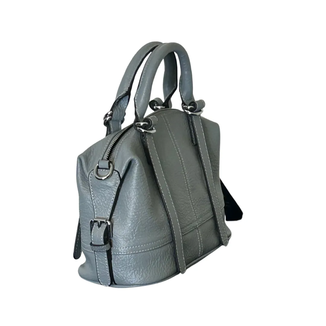 Grey Leather Tote Bag with Silver Detail