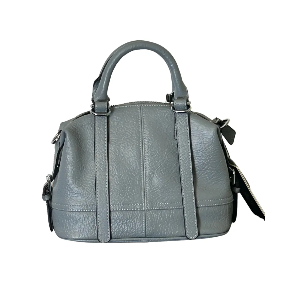 Grey Leather Tote Bag with Silver Detail