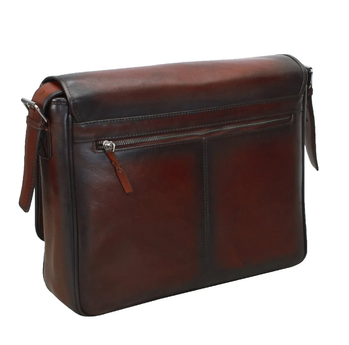 Hand-Painted Wine Leather Flap-Over Messenger Bag By Brune & Bareskin