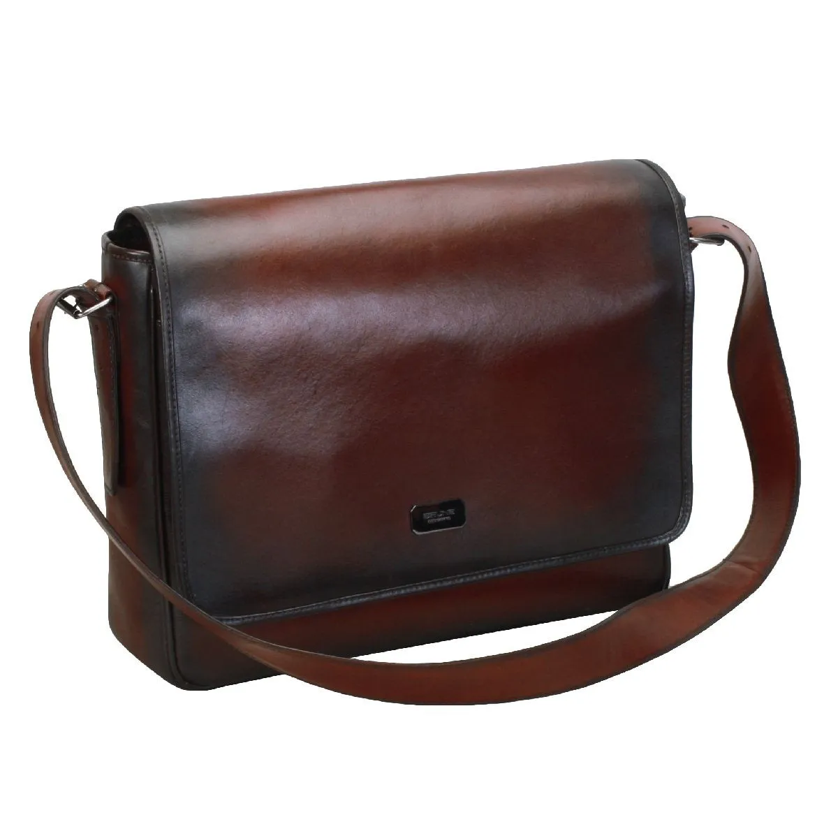 Hand-Painted Wine Leather Flap-Over Messenger Bag By Brune & Bareskin