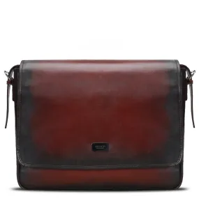 Hand-Painted Wine Leather Flap-Over Messenger Bag By Brune & Bareskin