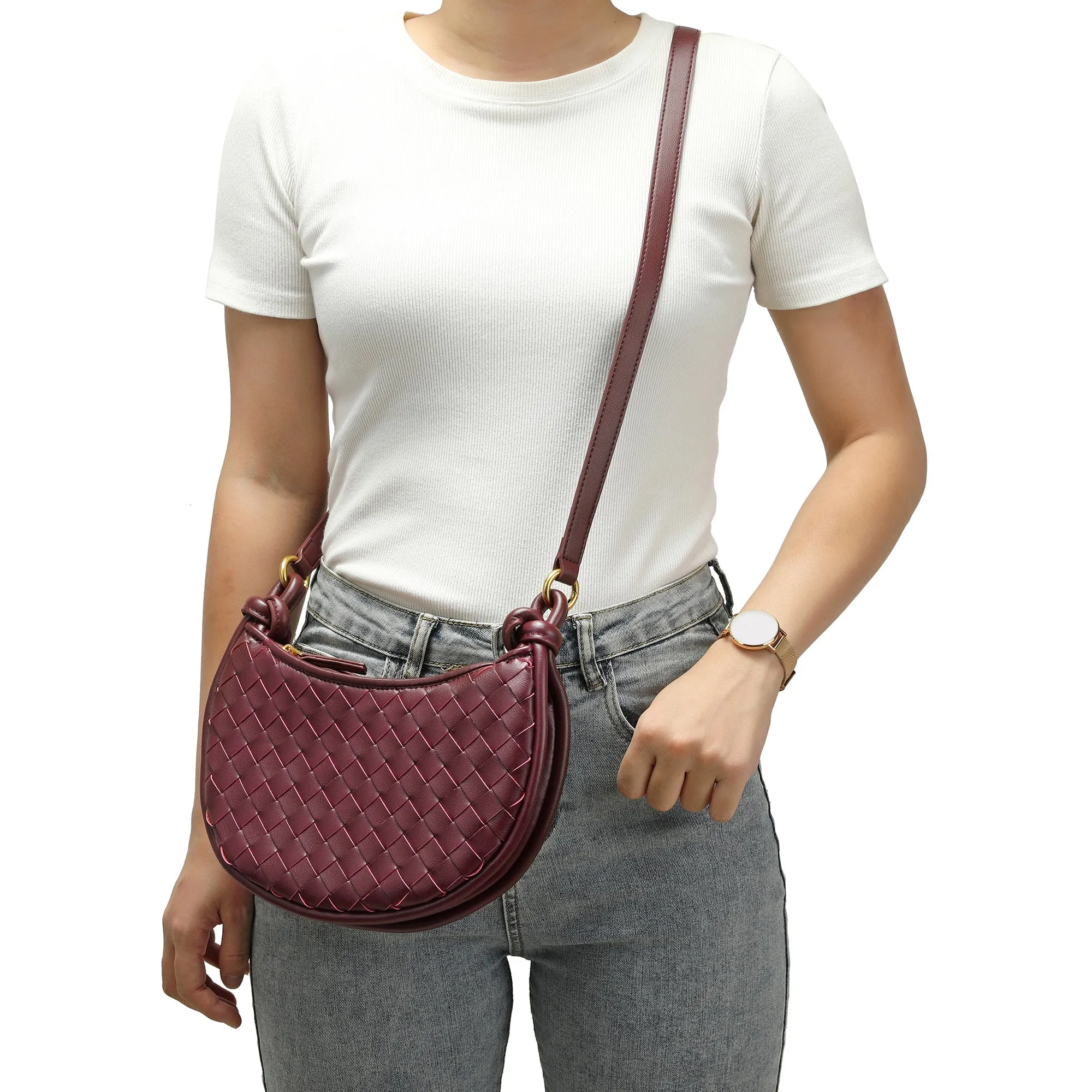 Hand-Woven Leather Messenger/Shoulder Bag