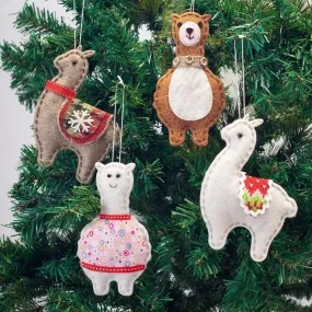 Handmade Felted Alpaca Ornament Set