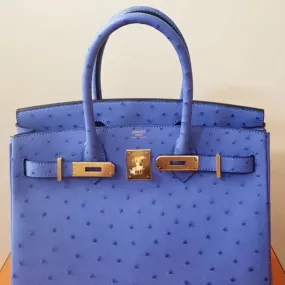 Hermès Birkin 30 Bleuet Ostrich Gold Hardware GHW