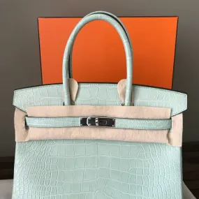 Hermès Birkin 30 Vert d'eau Alligator Mississippi Matte Palladium Hardware PHW