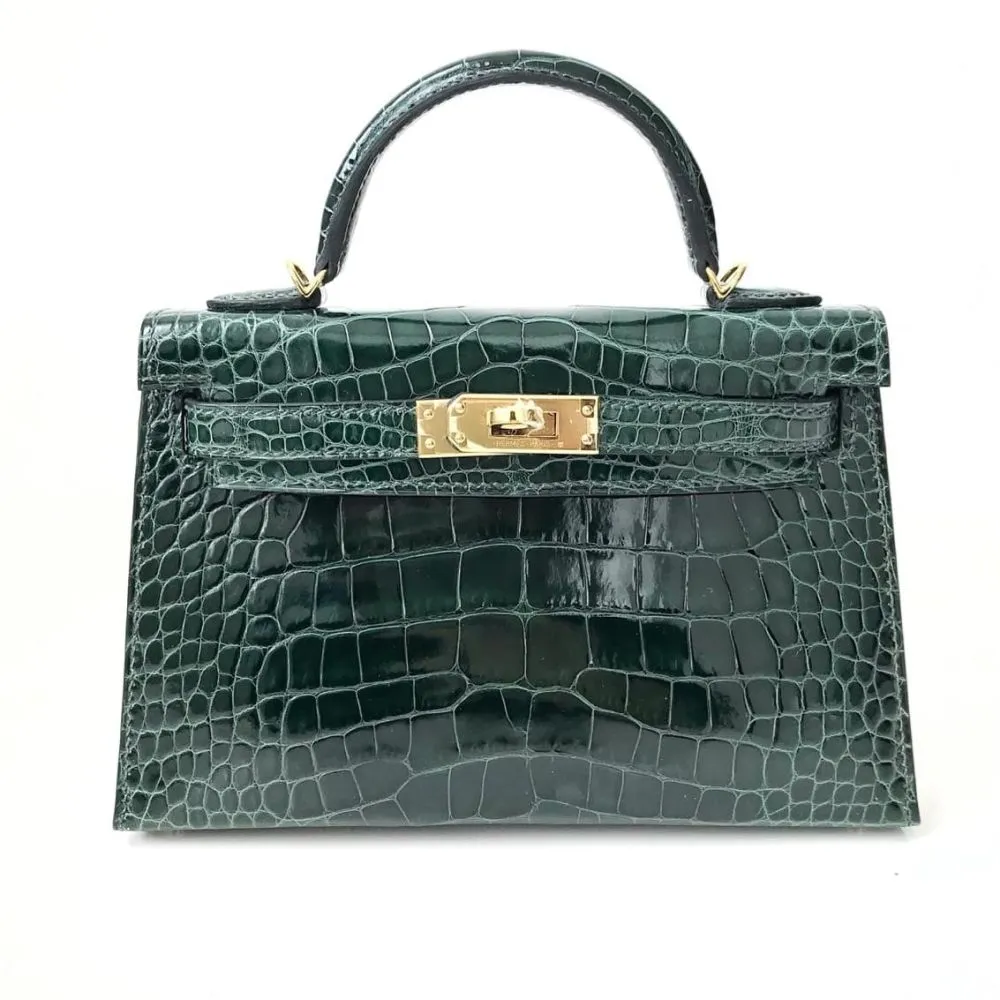 Hermès Kelly 20 Vert Fonce Sellier Alligator Mississippi Lisse Gold Hardware GHW