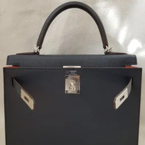 Hermès Kelly HSS 28 Bleu Indigo/Rouge Casaque Sellier Epsom Palladium Hardware PHW