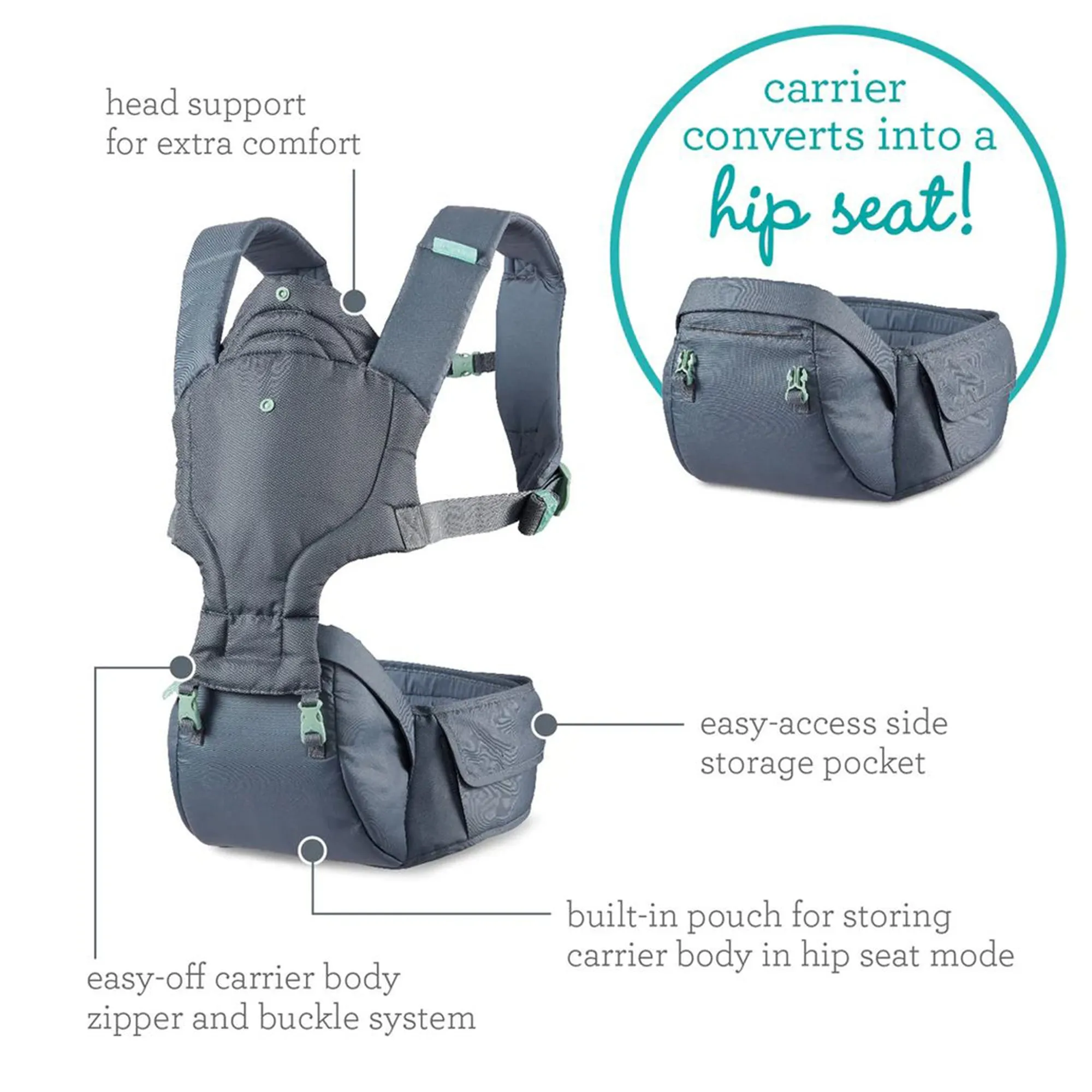 Infantino Hip Rider Plus 5-in-1 Hip Seat Carrier Grey Birth to 48 Months