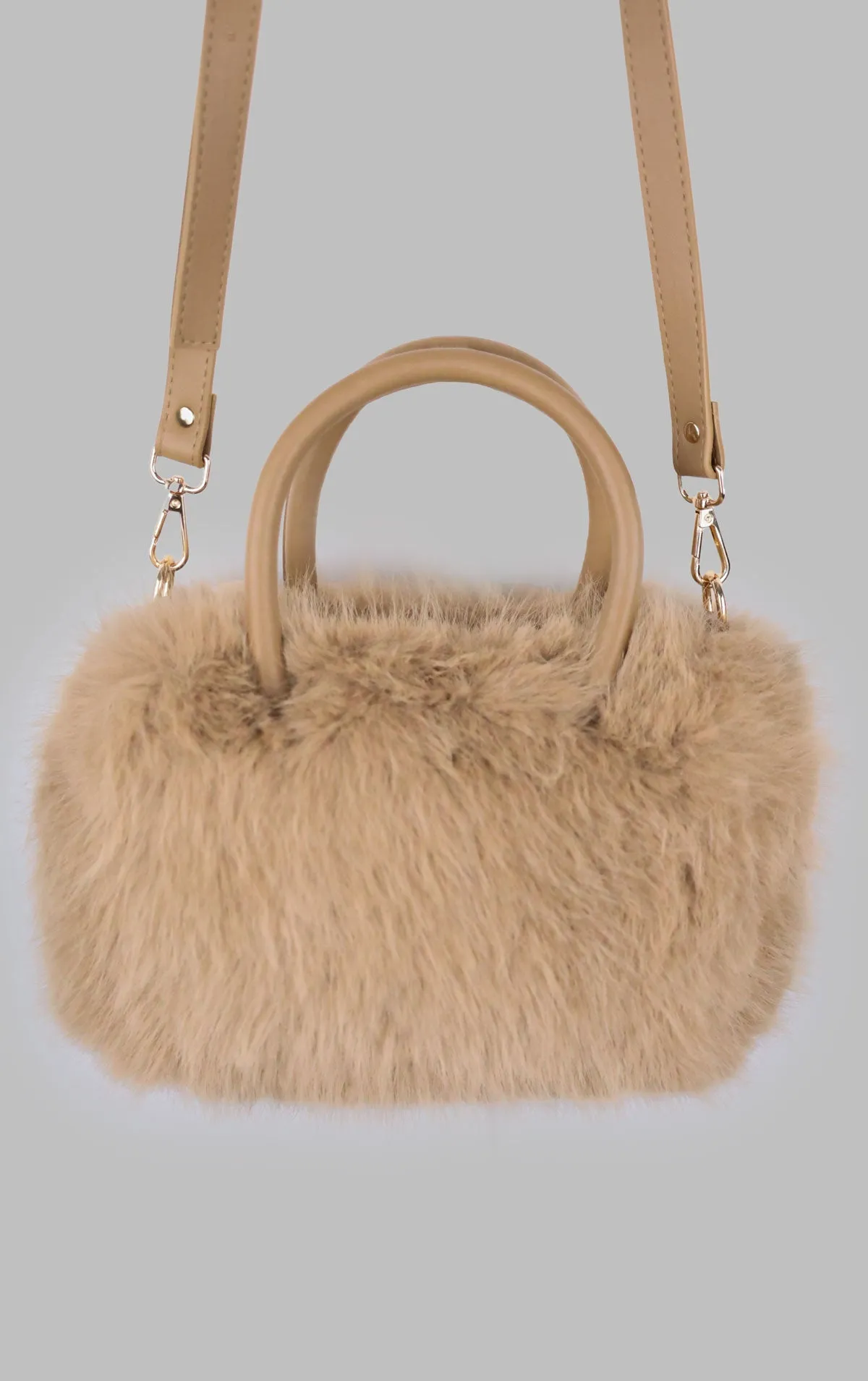 Khaki Faux Fur Hand Bag