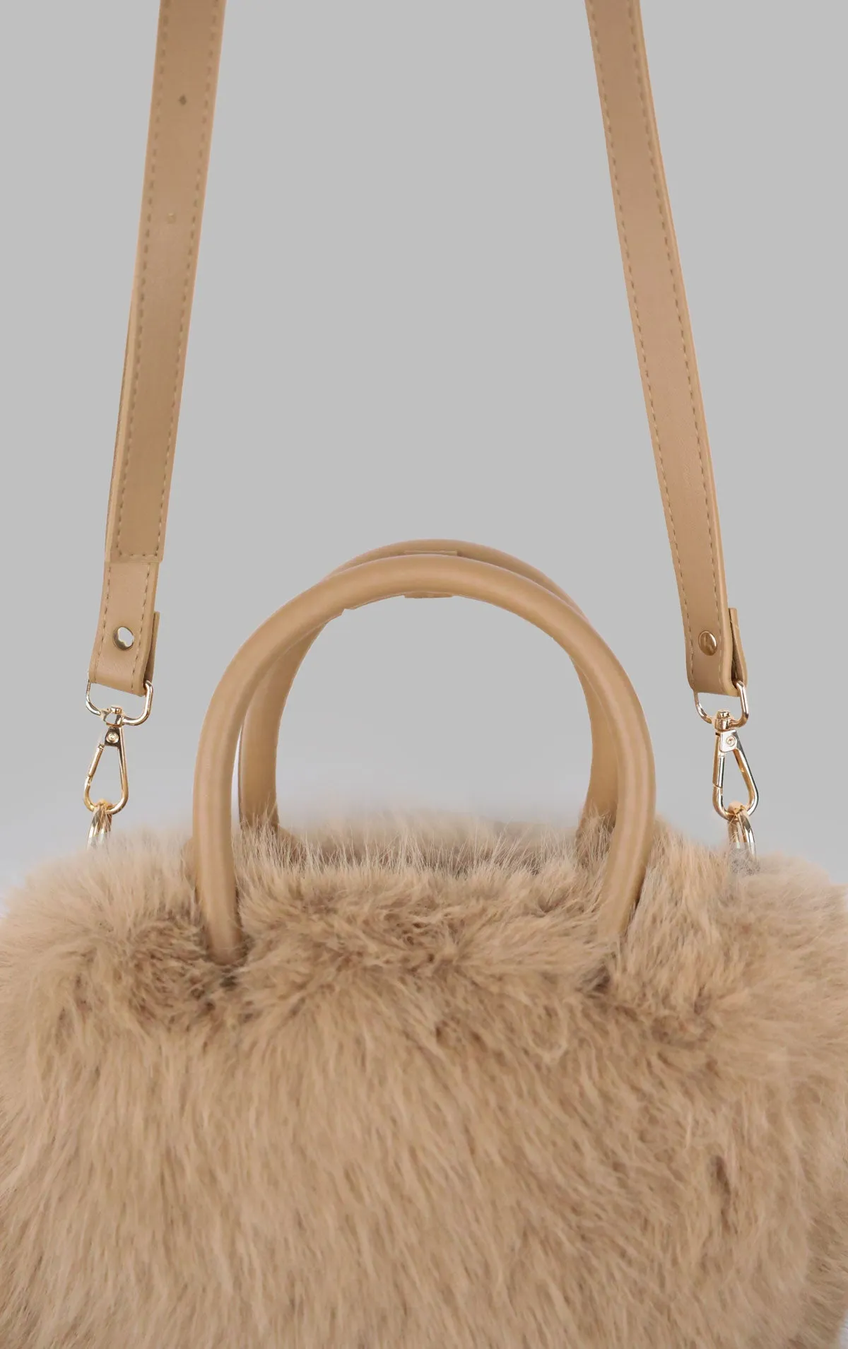 Khaki Faux Fur Hand Bag