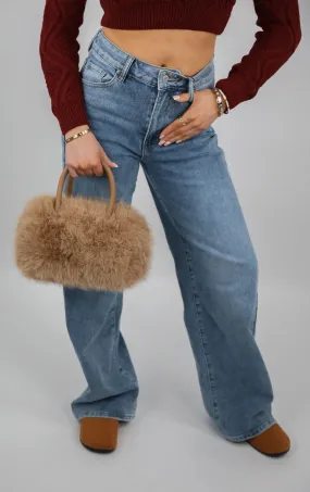 Khaki Faux Fur Hand Bag