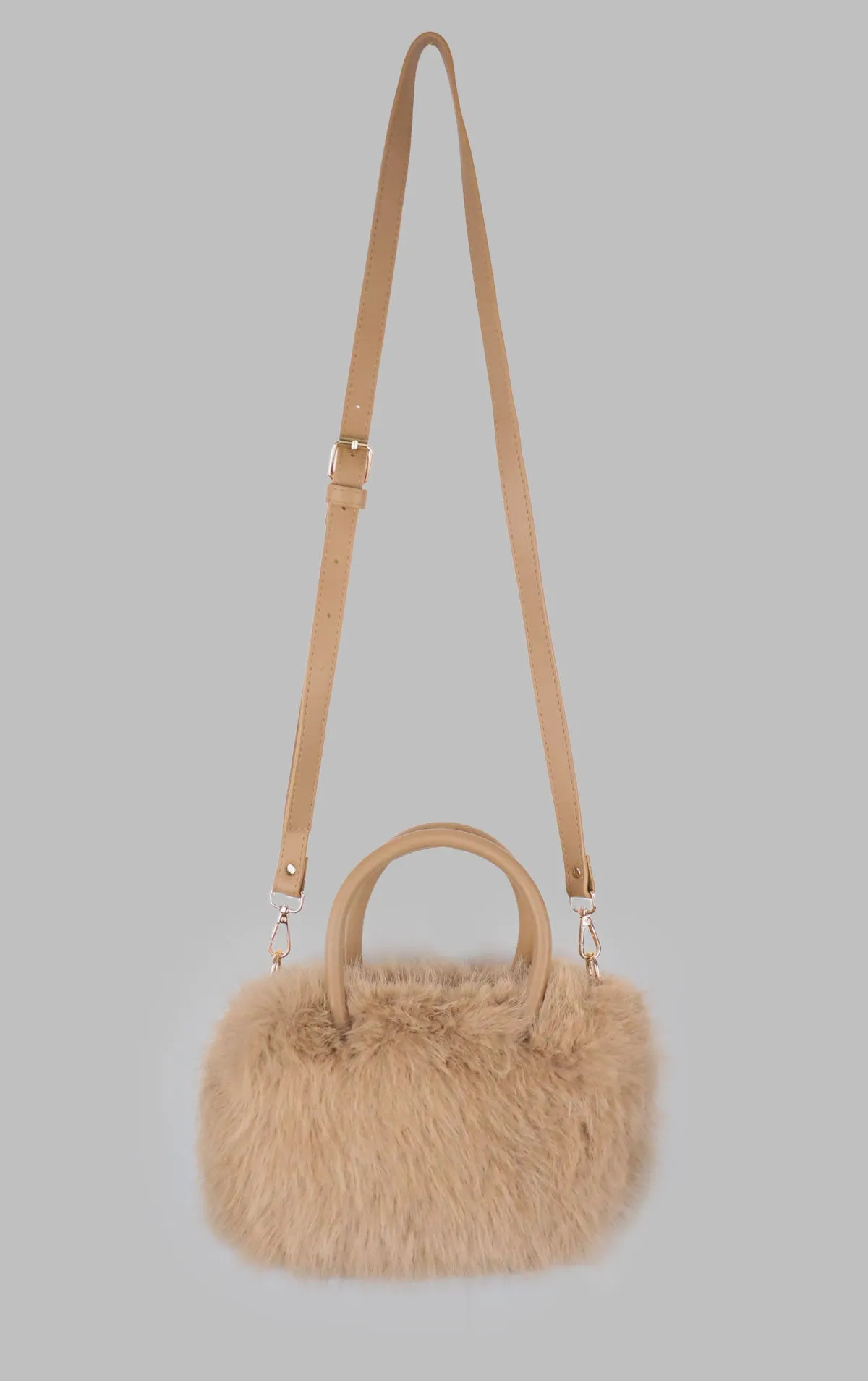 Khaki Faux Fur Hand Bag