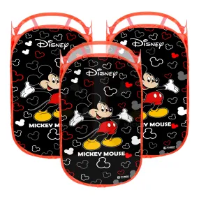 Kuber Industries Laundry Basket | Disney Mickey Net Foldable Laundry | Nylon Storage Basket with Handle | Basket for Toy Storage | 30 LTR | Pack of 3 | Black