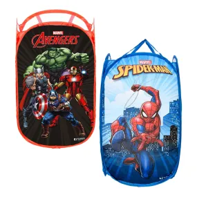 Kuber Industries Laundry Basket | Marvel Avengers & Spiderman Net Foldable Laundry | Nylon Storage Basket with Handle | Toy Storage Basket | 30 LTR | Pack of 2 | Multicolor