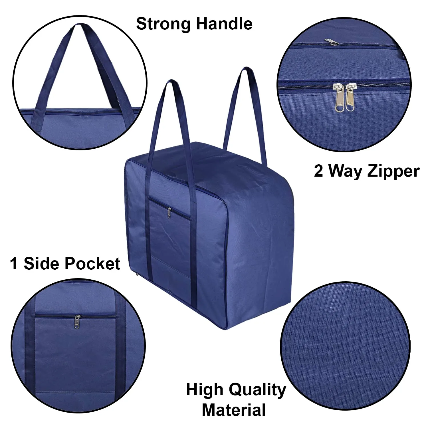 Kuber Industries Lightweight Foldable Multipurpose Storage bag, Cloth Organiser, Travel Bag With Zippered Closure And Handle (Royal Blue)-HS43KUBMART26648