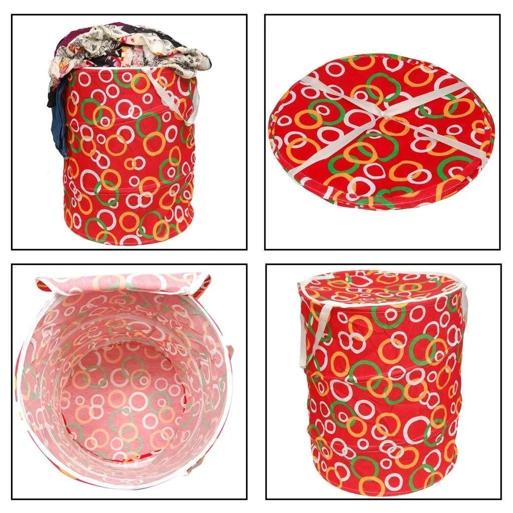 Kuber Industries Round Cloth Foldable Laundry Basket Bag, Volume:-30L,Multi Color