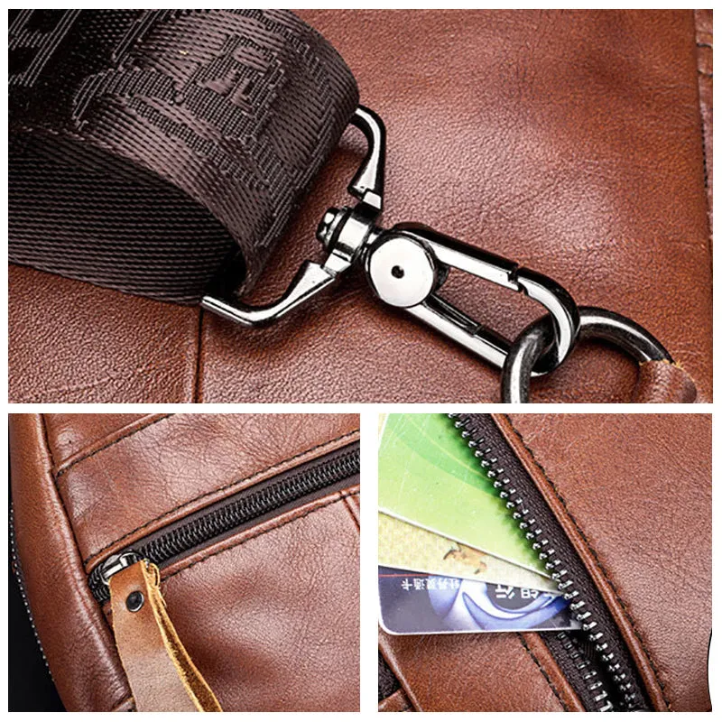 Leather shoulder bag with charging interface - waterproof