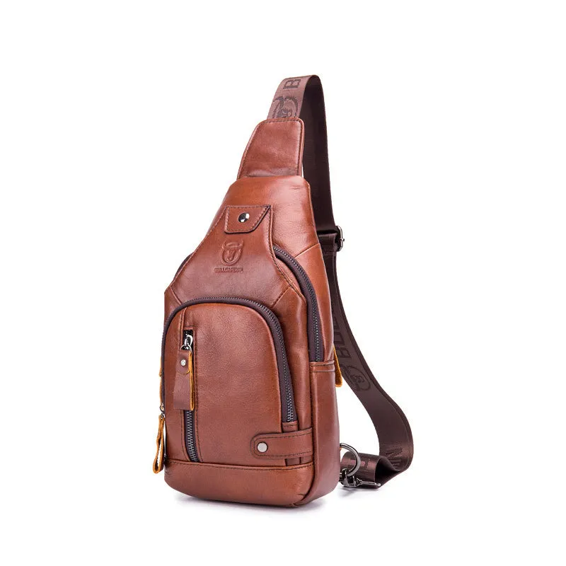 Leather shoulder bag with charging interface - waterproof