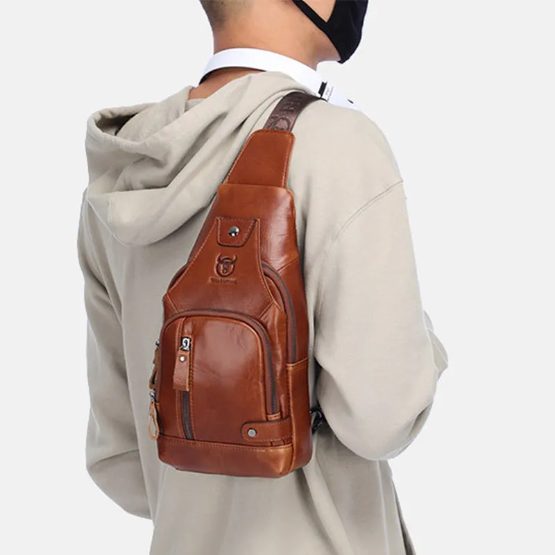 Leather shoulder bag with charging interface - waterproof