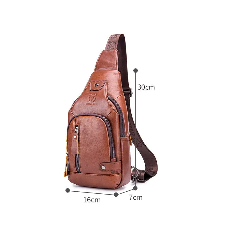 Leather shoulder bag with charging interface - waterproof