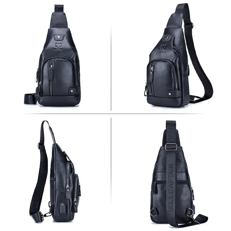 Leather shoulder bag with charging interface - waterproof