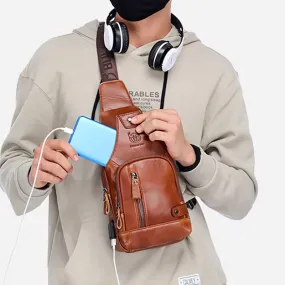 Leather shoulder bag with charging interface - waterproof