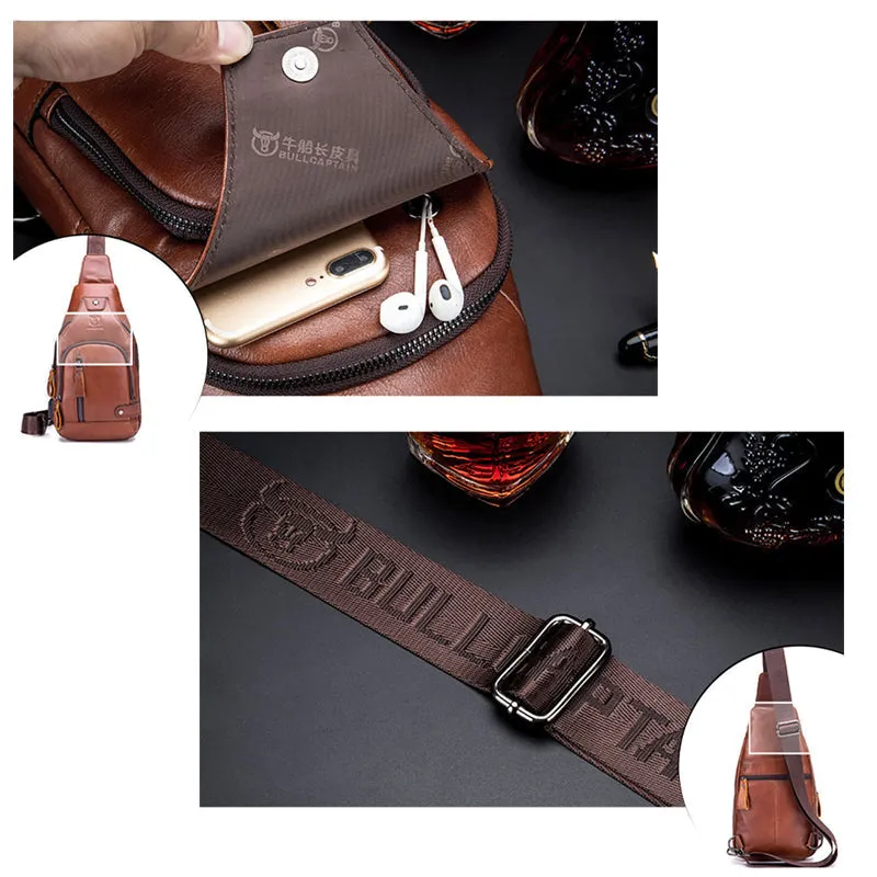 Leather shoulder bag with charging interface - waterproof