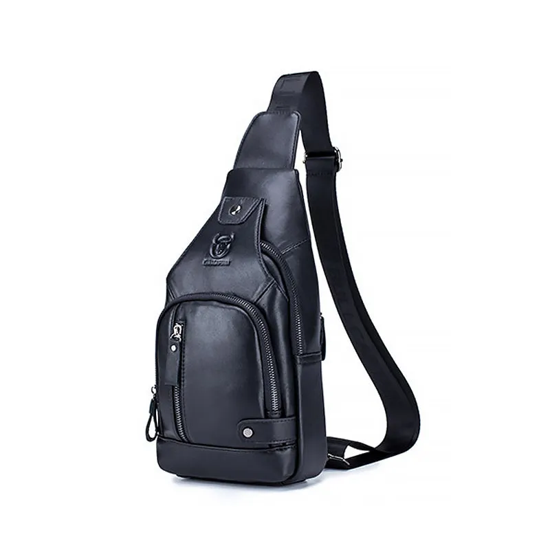 Leather shoulder bag with charging interface - waterproof