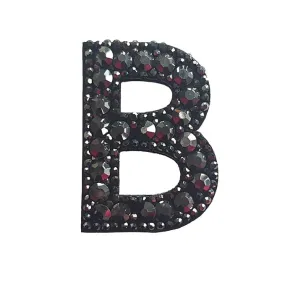 Letter B Black Rivet Hematite Hot fix Or Sew Patch