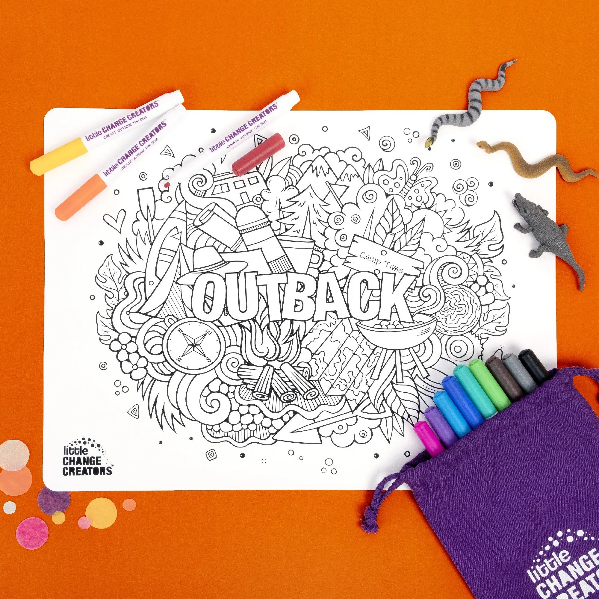 LITTLE CHANGE CREATORS - CHILDREN'S REUSABLE COLOURING MAT KIT: OUTBACK