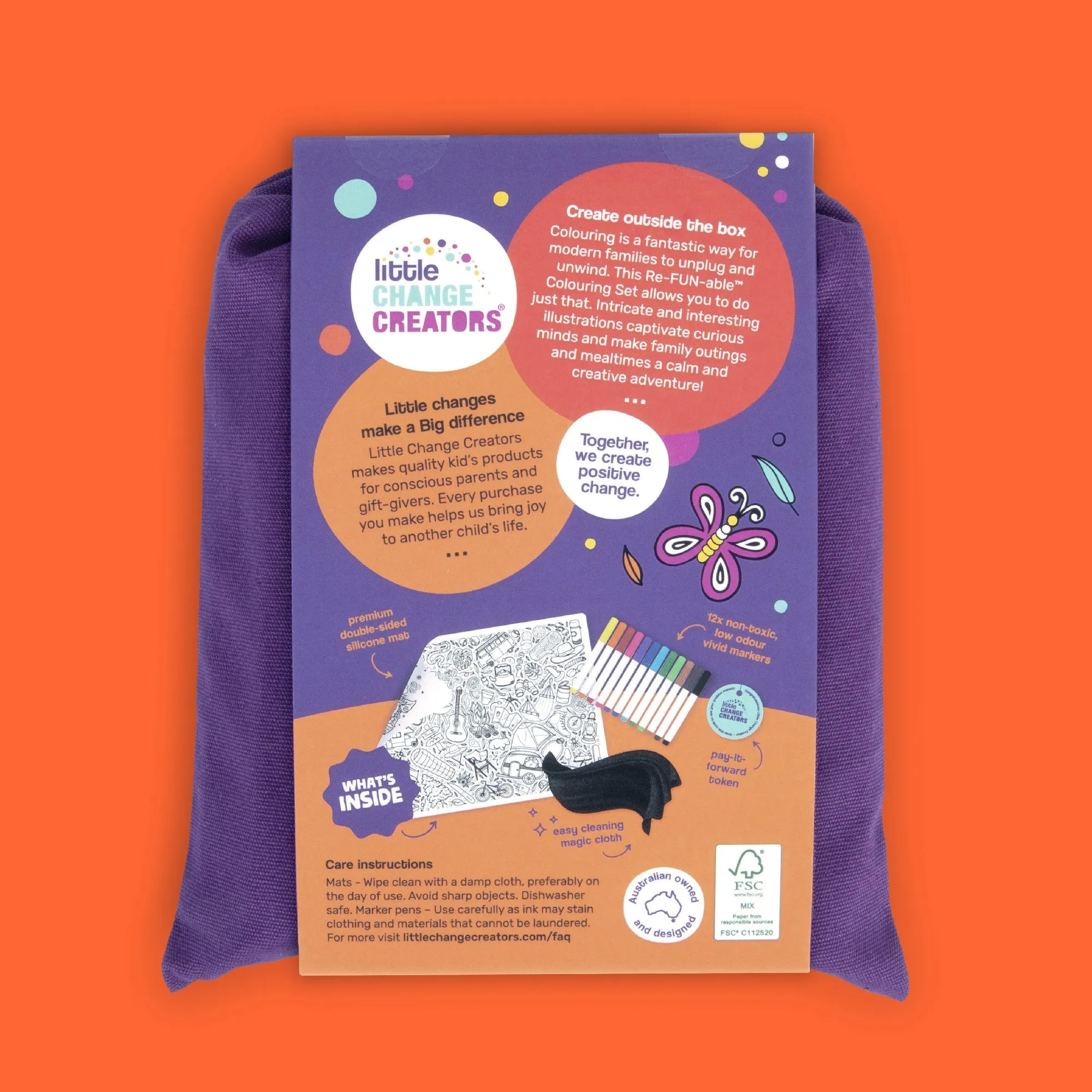 LITTLE CHANGE CREATORS - CHILDREN'S REUSABLE COLOURING MAT KIT: OUTBACK