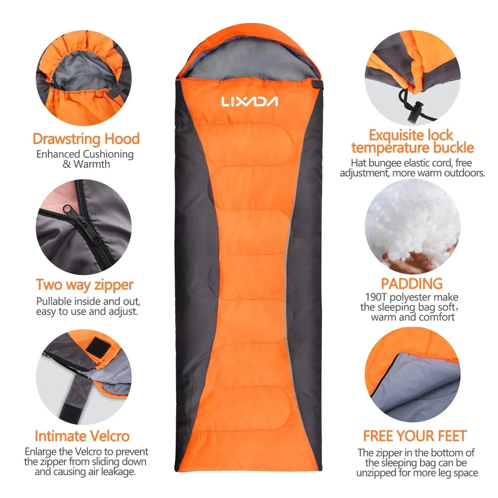 Lixada Sleeping Bag 4-Season Camping Warm Sleeping Bag Waterproof with Storage Bag for Camping Hiking Travel Outdoor Adventure