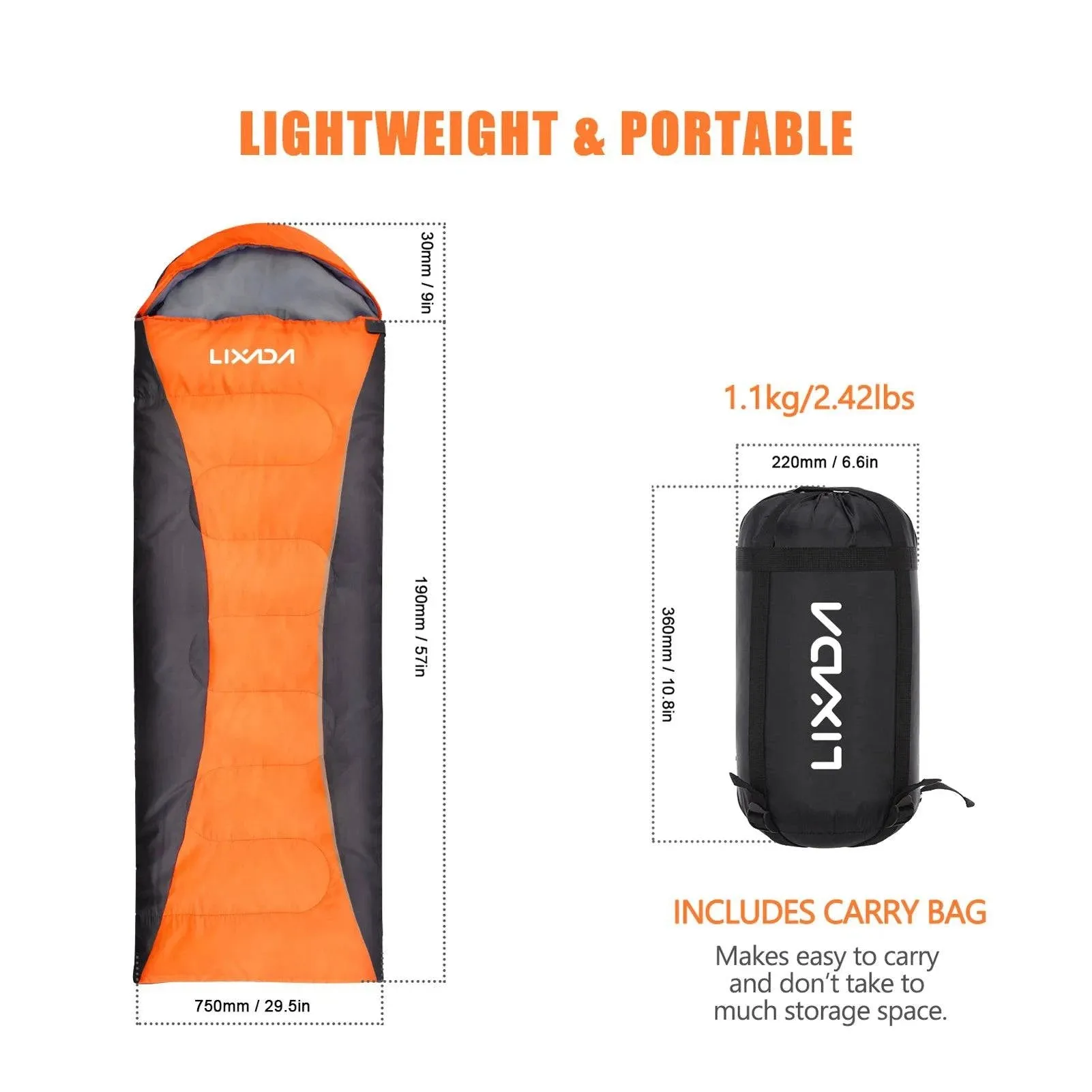 Lixada Sleeping Bag 4-Season Camping Warm Sleeping Bag Waterproof with Storage Bag for Camping Hiking Travel Outdoor Adventure