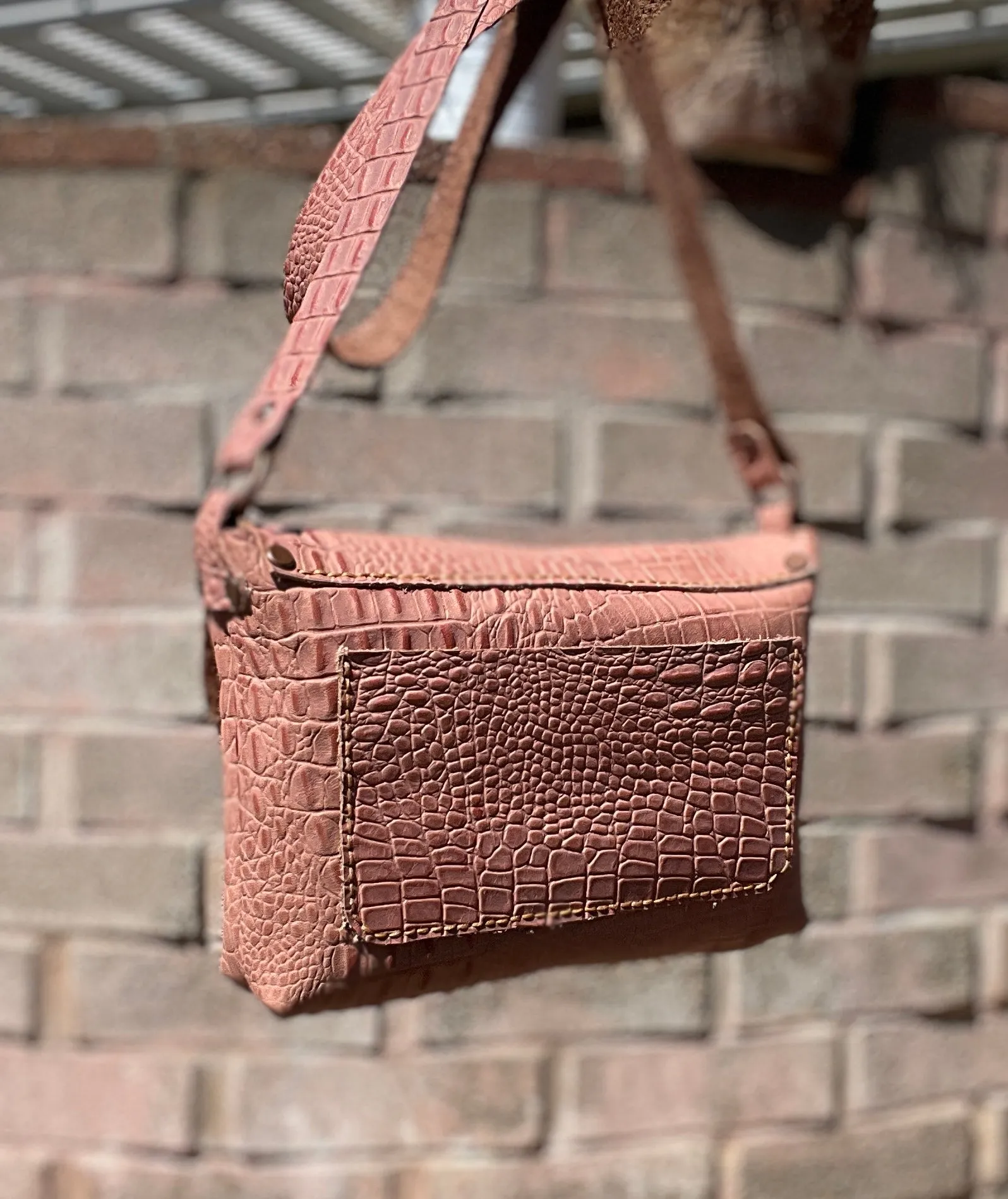 Mauve Pink Embossed Small Crossbody Messenger Bag