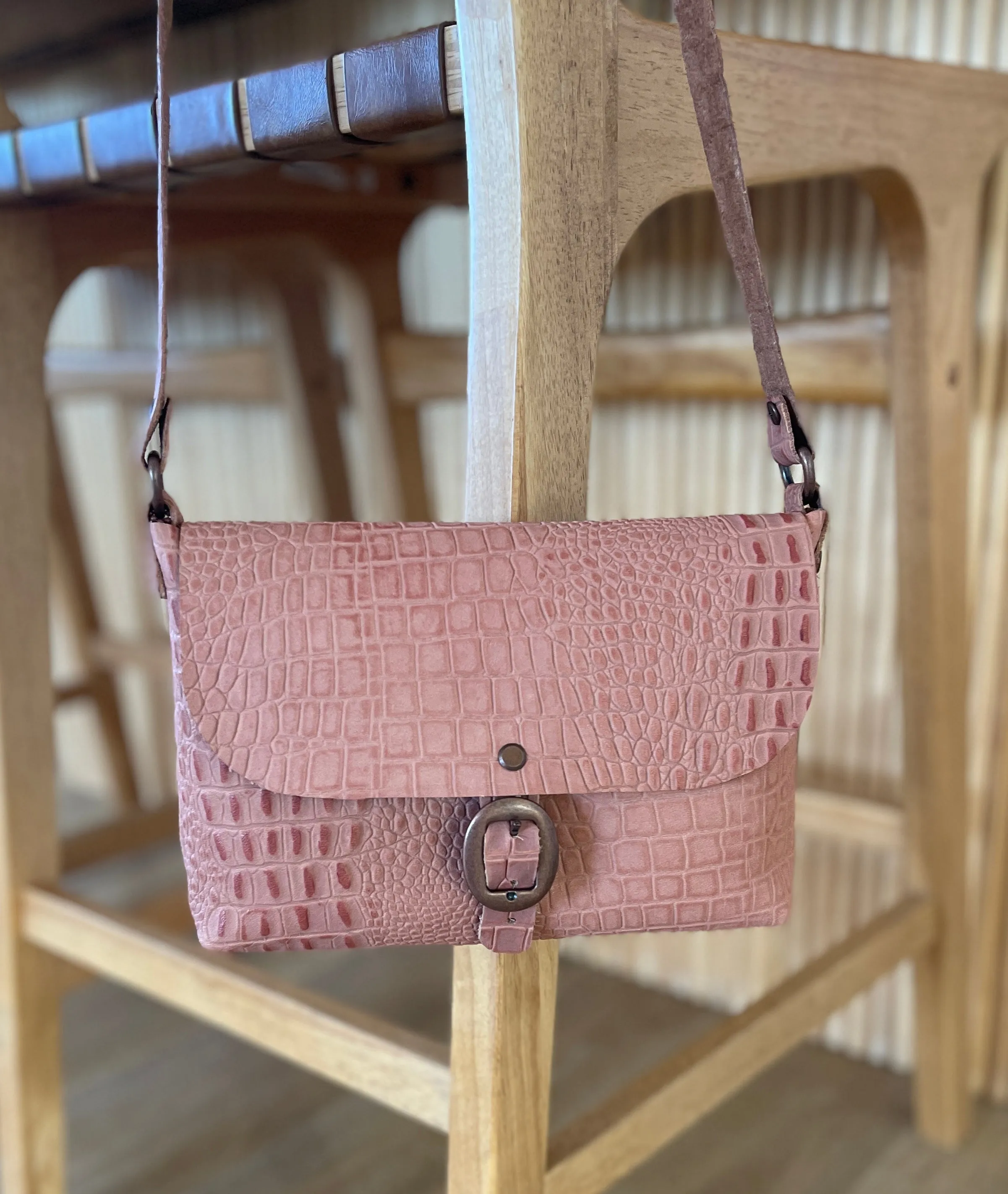 Mauve Pink Embossed Small Crossbody Messenger Bag