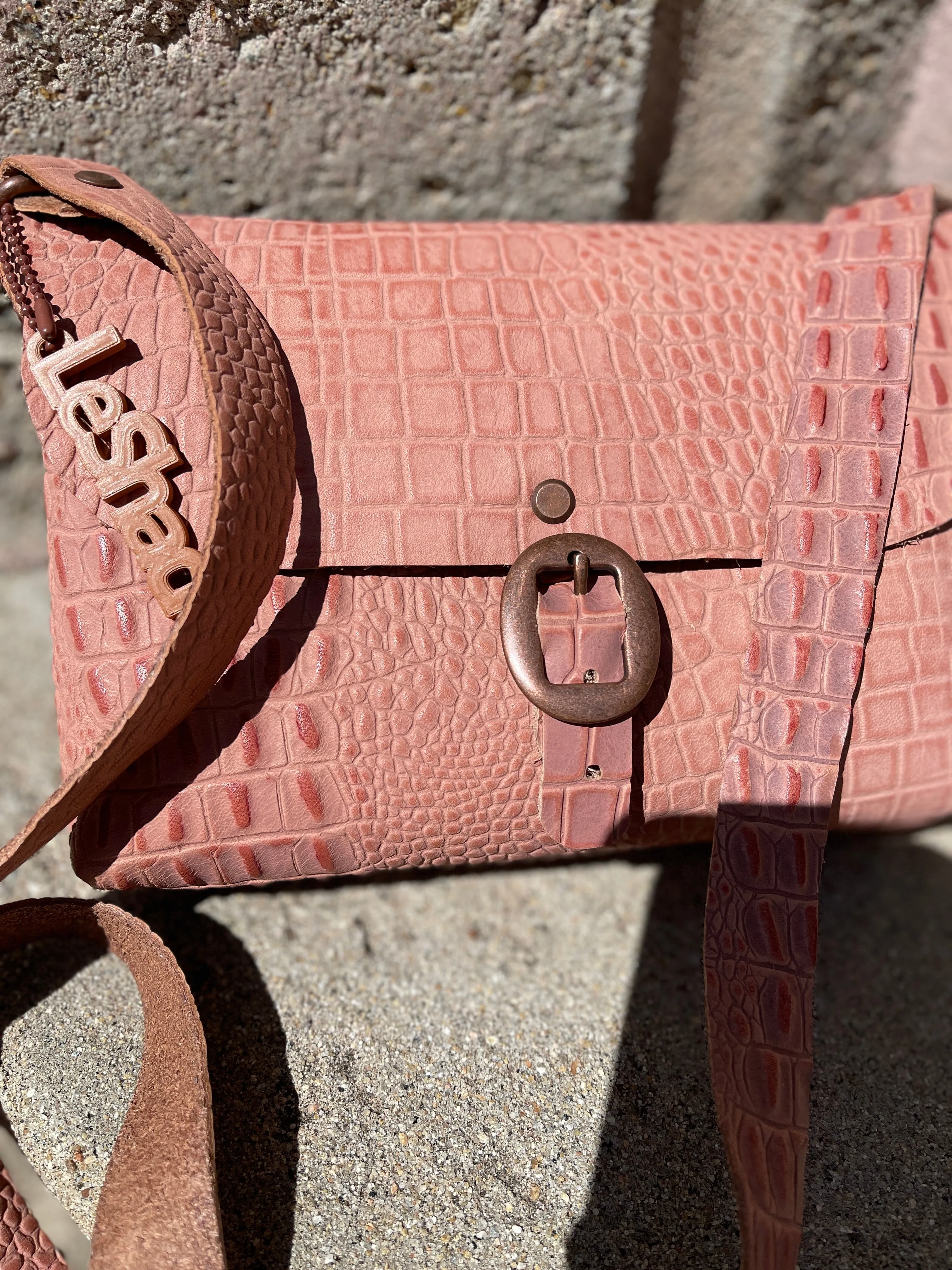 Mauve Pink Embossed Small Crossbody Messenger Bag