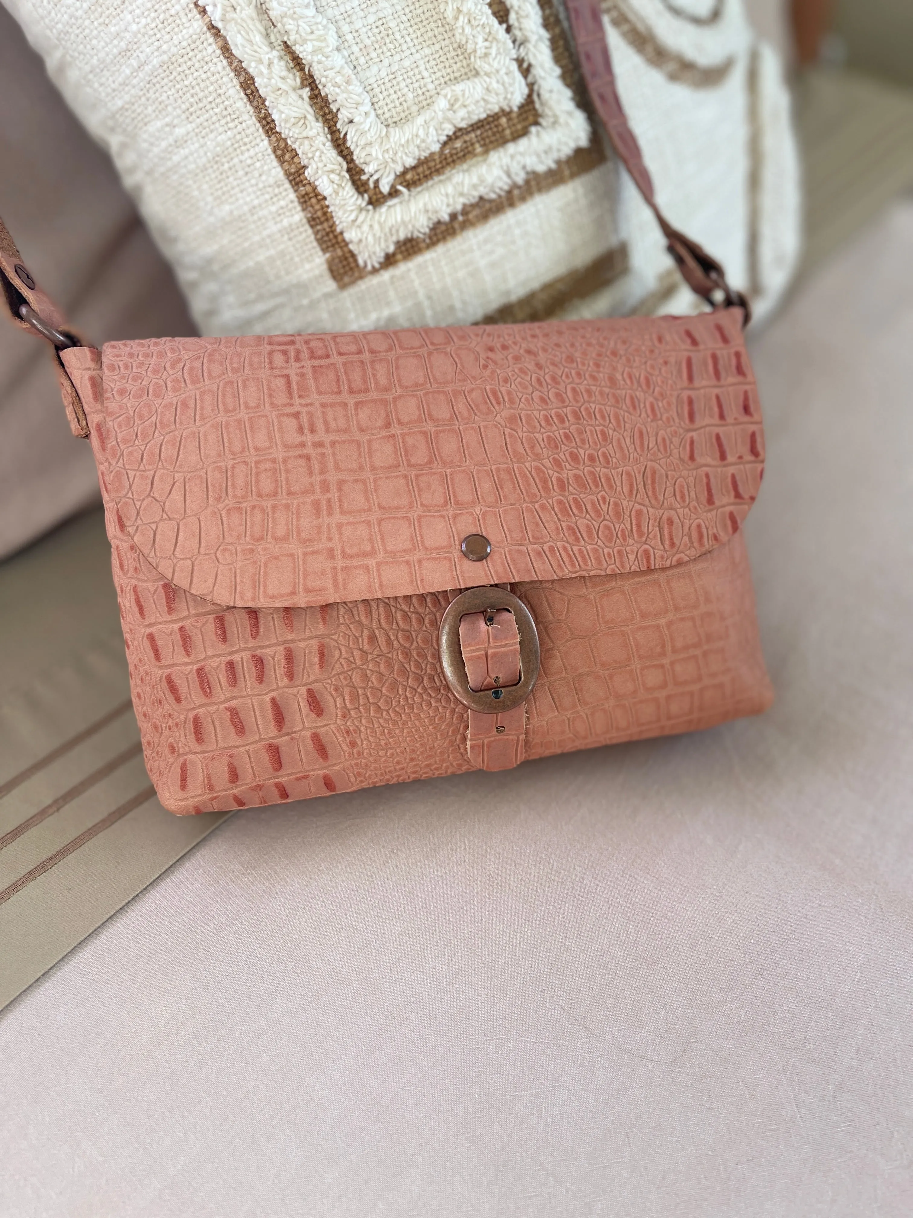 Mauve Pink Embossed Small Crossbody Messenger Bag