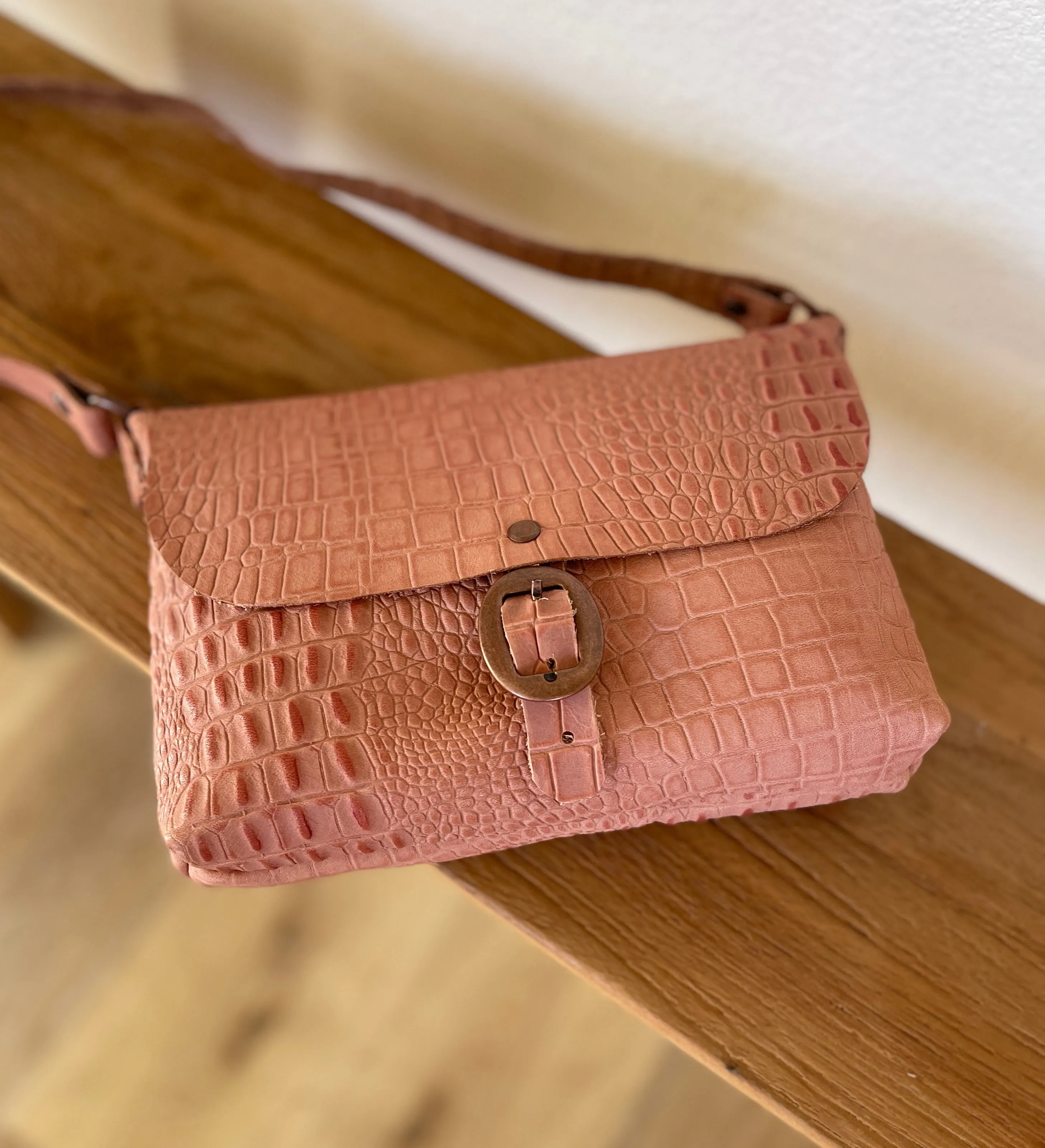 Mauve Pink Embossed Small Crossbody Messenger Bag