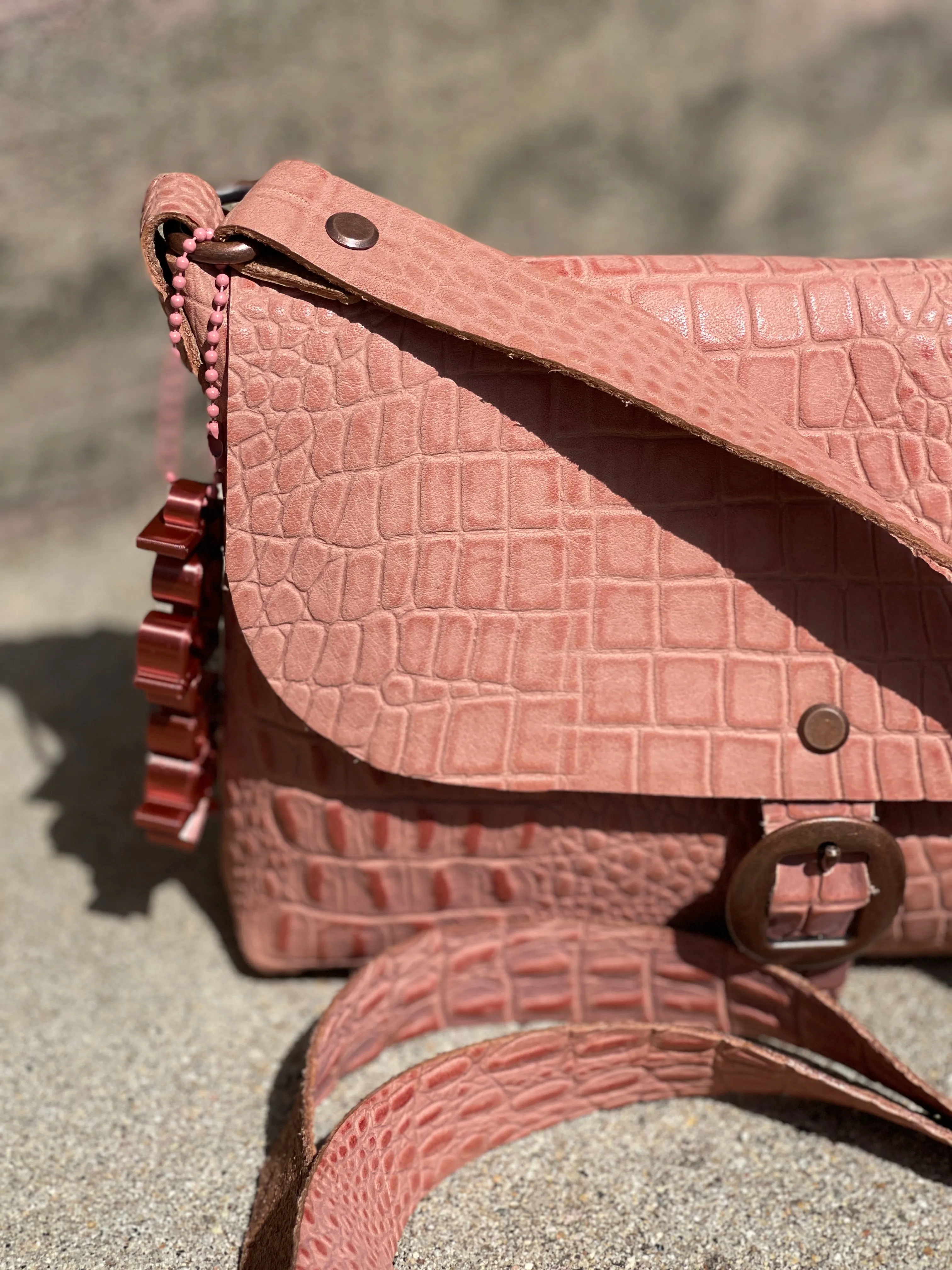 Mauve Pink Embossed Small Crossbody Messenger Bag