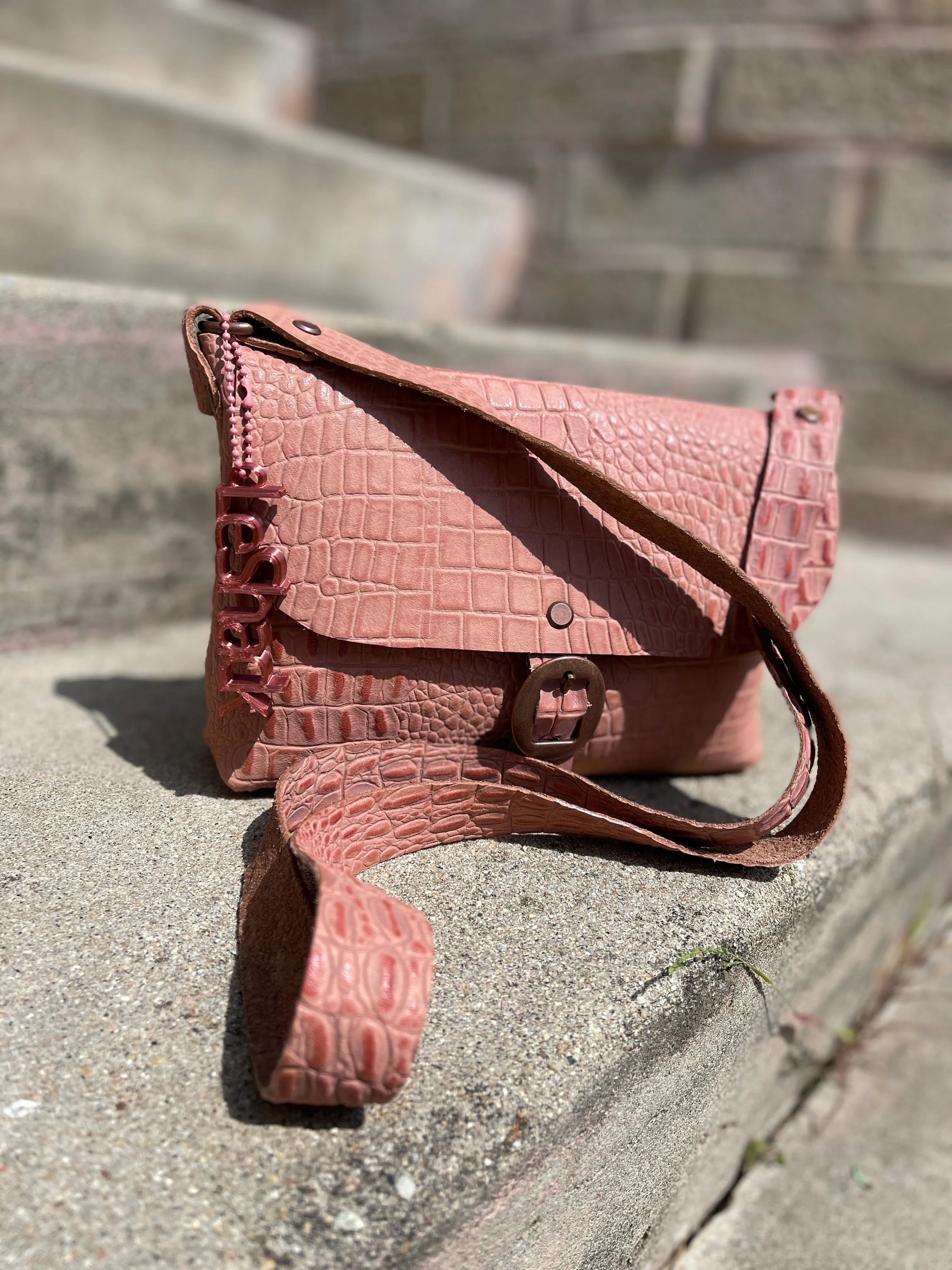 Mauve Pink Embossed Small Crossbody Messenger Bag