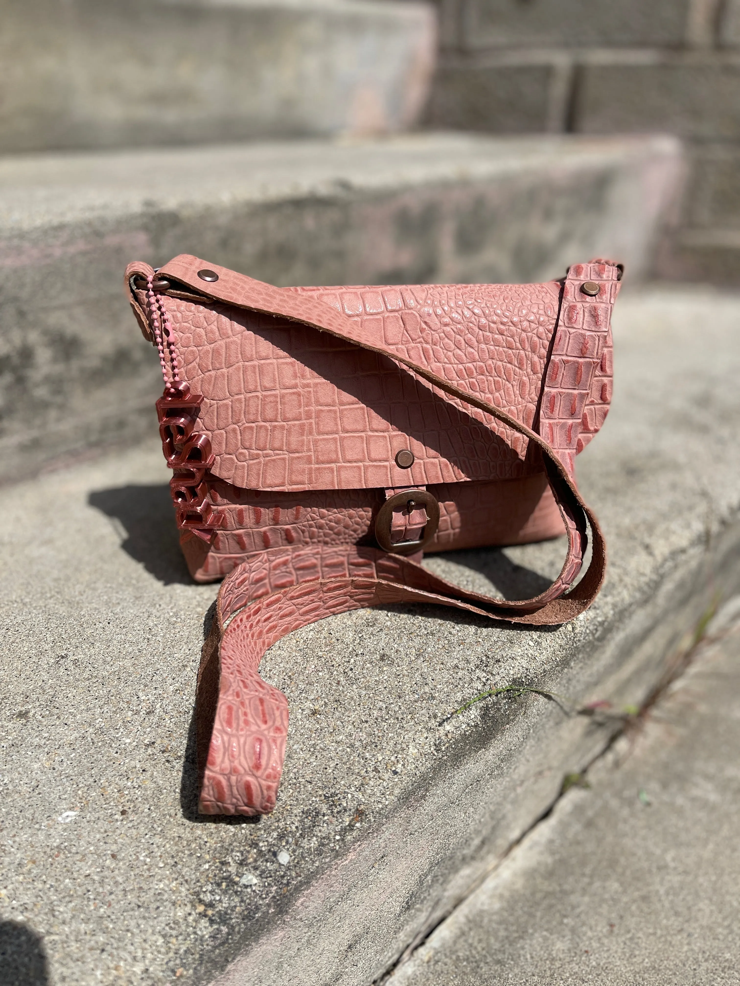 Mauve Pink Embossed Small Crossbody Messenger Bag